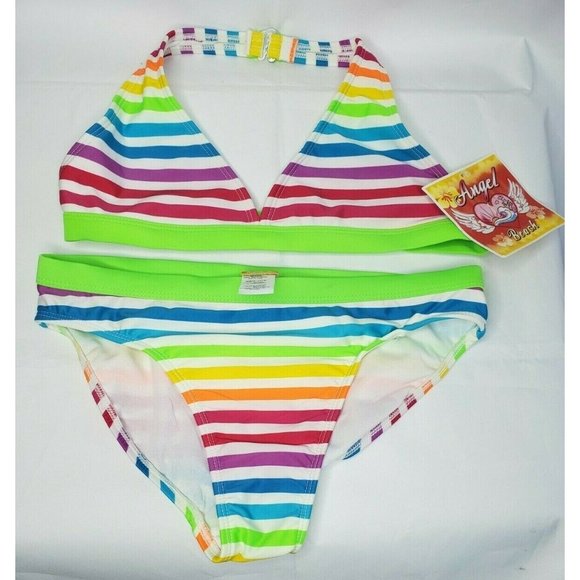 Angel Beach Girls 14/16 2 Piece Swimsuit Set RN 103658 Multi Colored - Picture 2 of 11